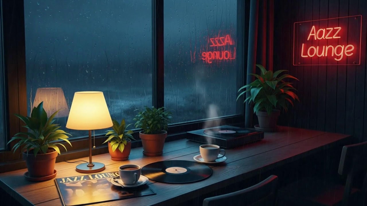 Stormy Night Jazz with Thunder ｜ Smooth Rain Cafe Vibes ⚡🌙☕🎷💫