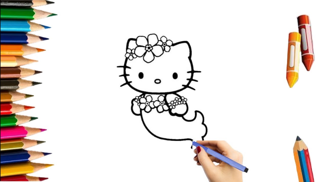 🎀Hello Kitty Mermaid Drawing , Painting / Step by Step 🌸