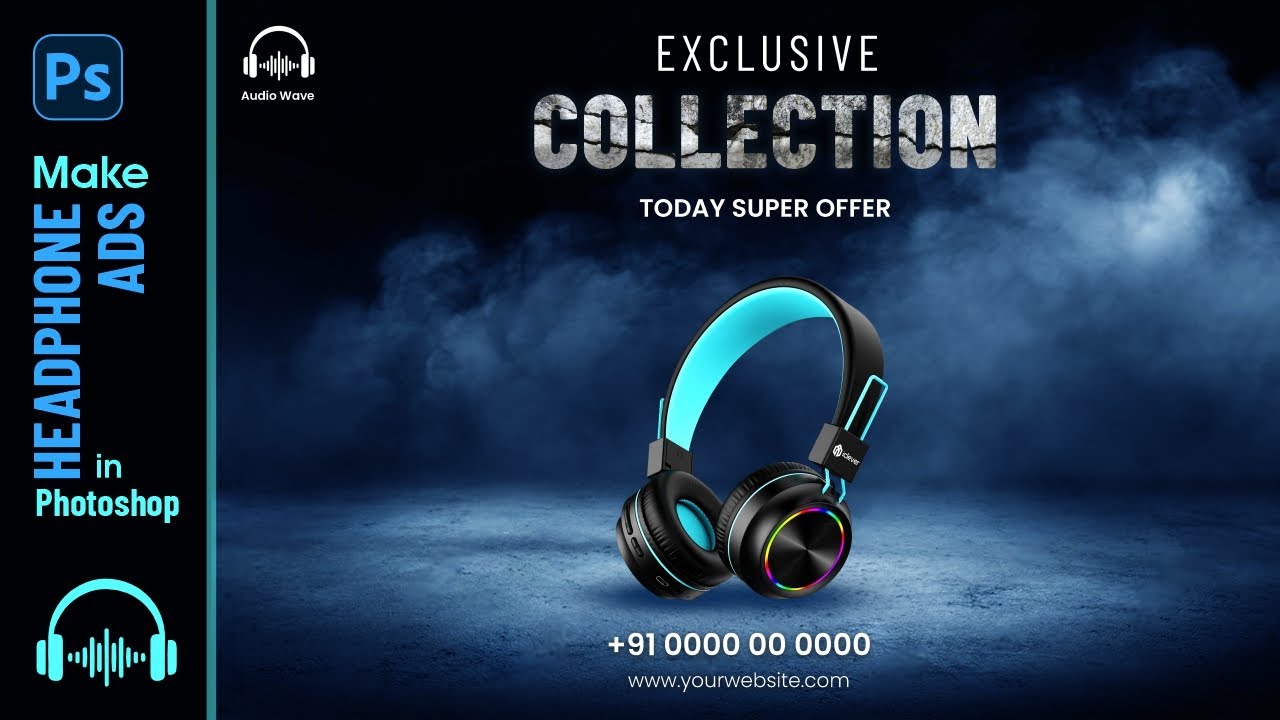Make a Headphone ads in Adobe Photoshop - Head Phone Social Media Post  | Adobic