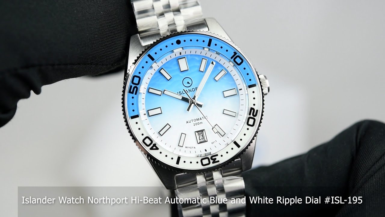 Islander Watch Northport Hi-Beat Automatic Blue and White Ripple Dial #ISL-195