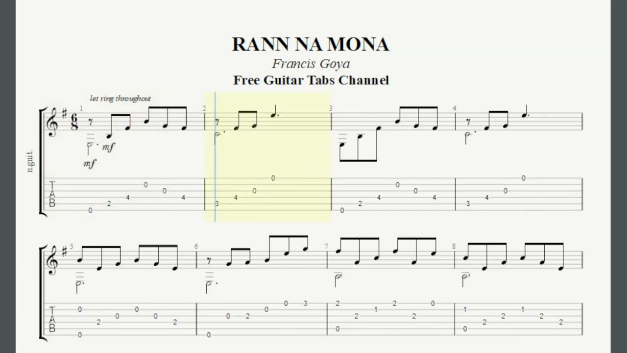 Rann na Mona - Francis Goya [ Free Guitar Tabs ] .