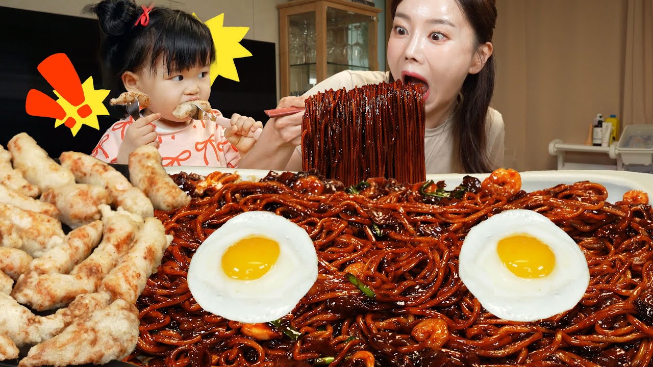 [Mukbang ASMR] Jjajang Myeon & Tangsuyuk Black Bean Noodles with baby Miso 😍 Ssoyoung