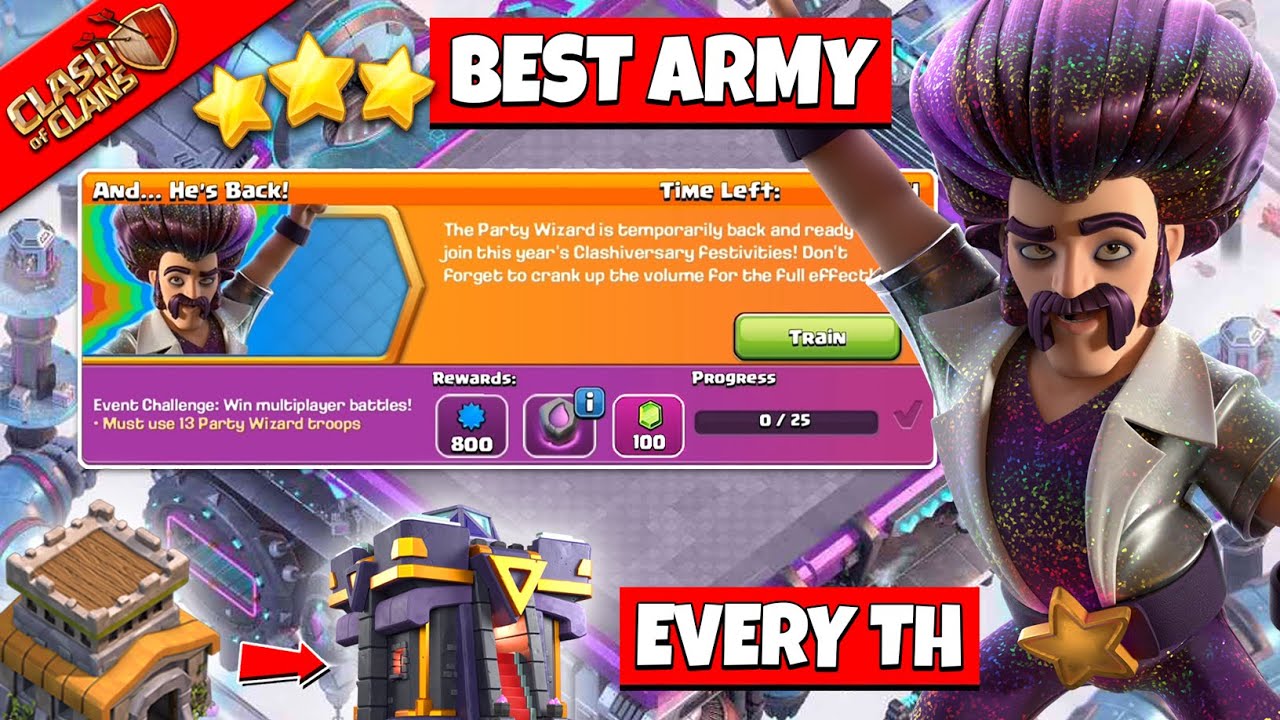 Best Attack Strategy of Party Wizard TH8 to TH15 🔥 Party Wizard Event Attack Coc | Clash of Clans