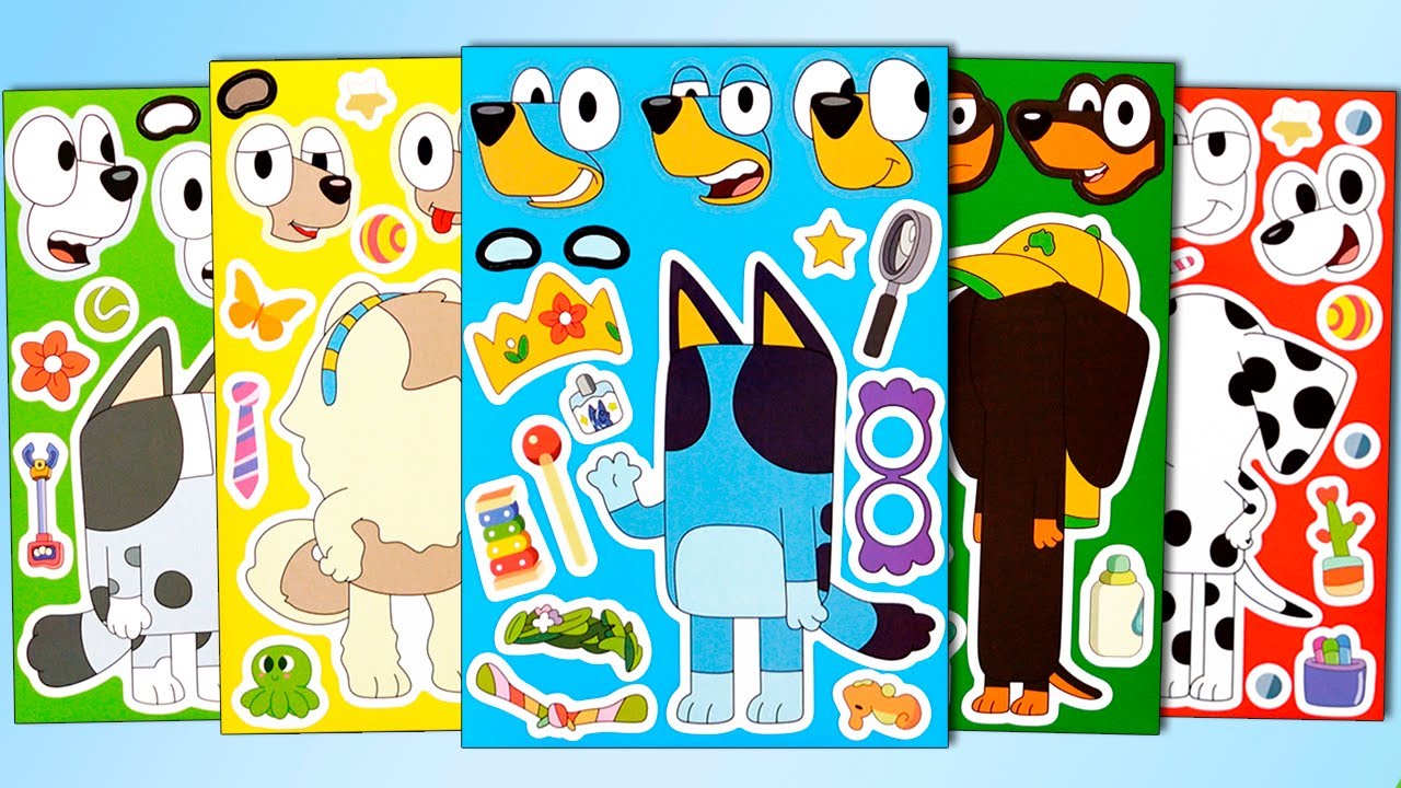 BLUEY AND FRIENDS STICKER BOOK MAKEOVER | RUSTY, MUFFIN, MACKENZIE, CHLOE FUNNY STICKERS ACTIVITY