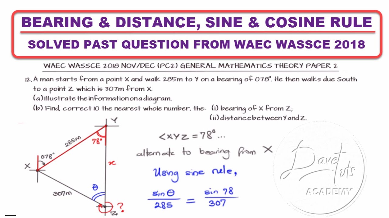 Bearing and Distances, Sine and Cosine Rule * Solved Example from WASSCE 2018 PC2 Exam