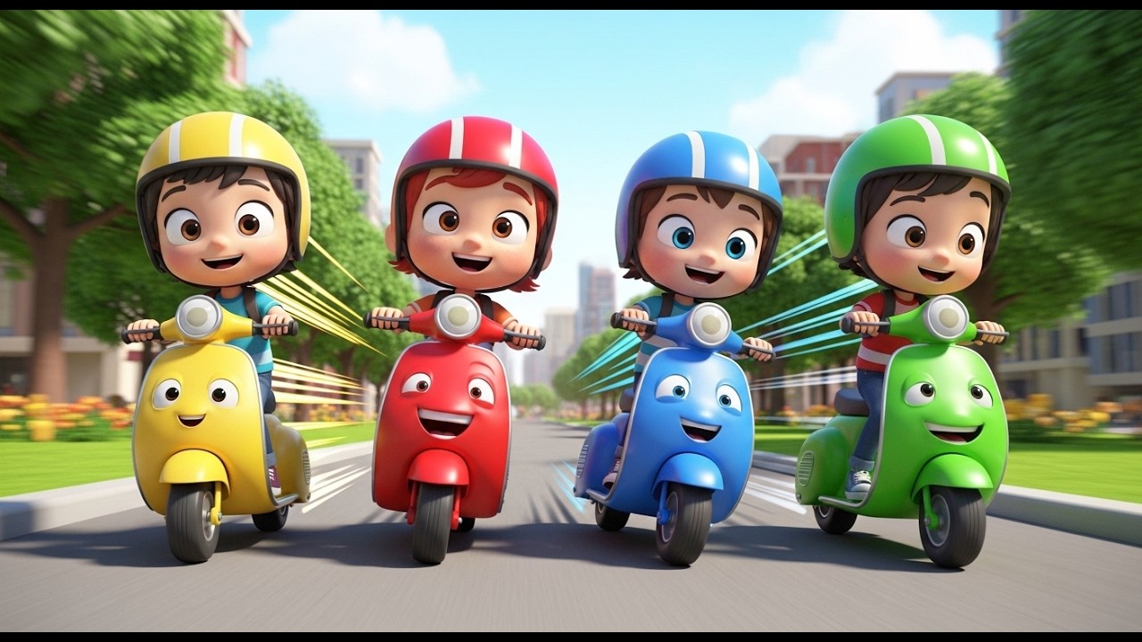 Cuatro Pequeños Patinetes de Juguete ¡Vroom Vroom! | Canciones de Vehículos para Niños