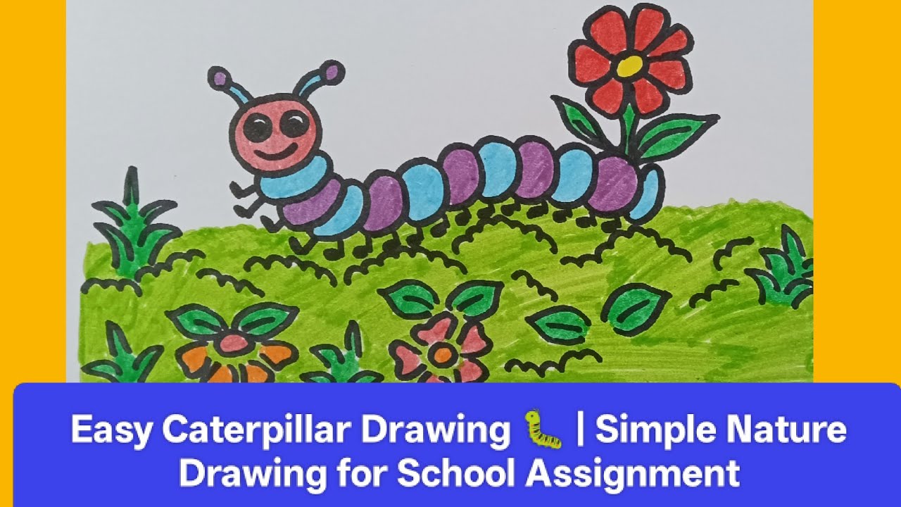How to draw a Caterpillar Easy Caterpillar Drawing 🐛 | Simple Nature Drawings l Caterpillar drawing 
