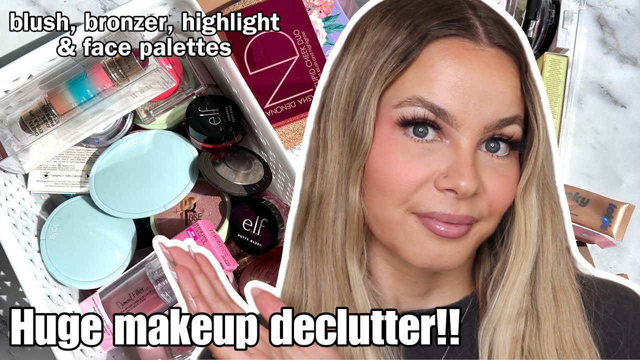 HUGE MAKEUP DECLUTTER!! Blushes, Bronzers, Highlights & Face Palettes!