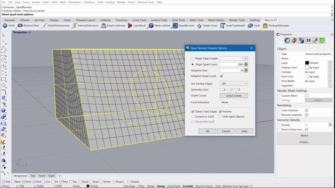 Intro to the Quad Remesher in Rhino V7 WIP