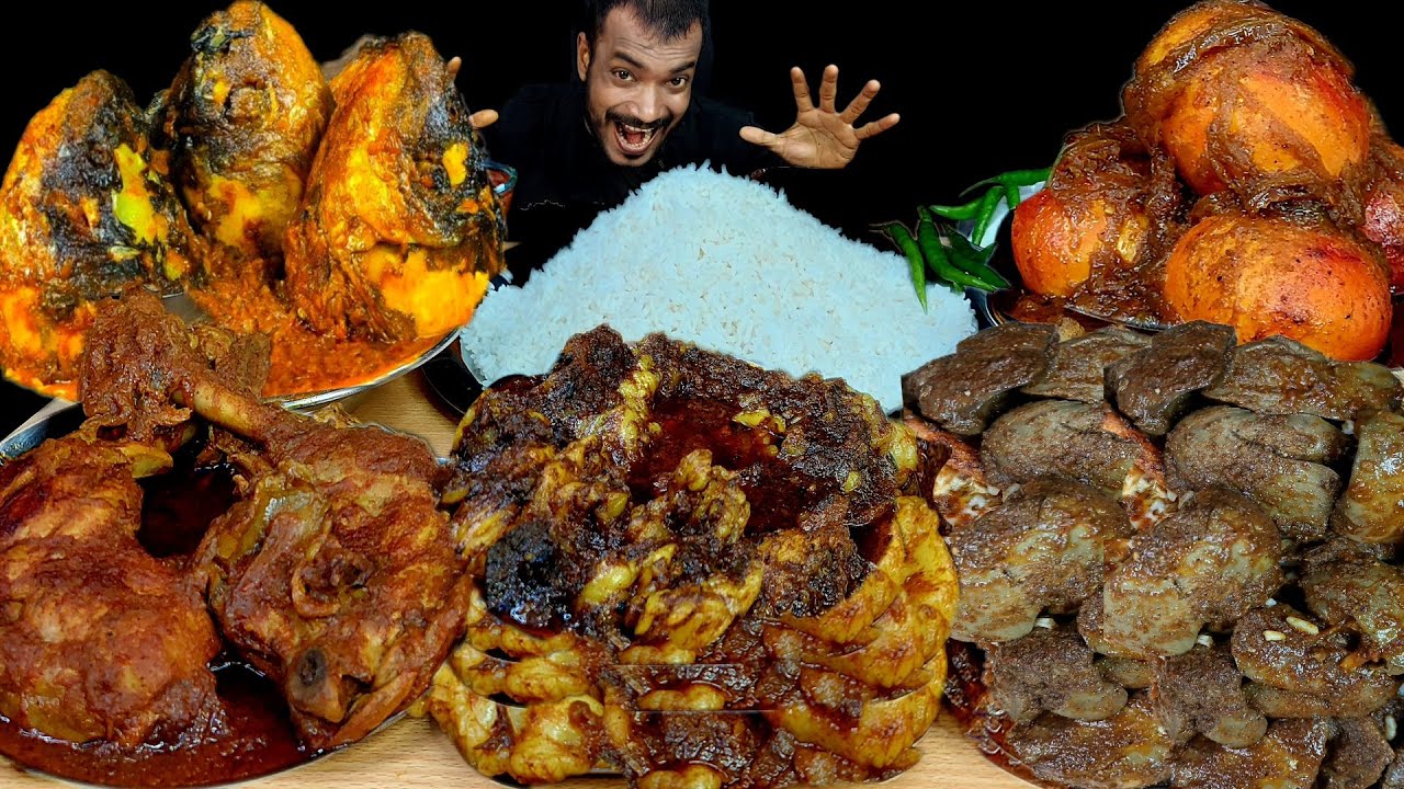 Eating Show Mutton Fat Curry Rice Asmr Eating Chicken Curry Liver Curry Mukbang EggCurry Fish Curry