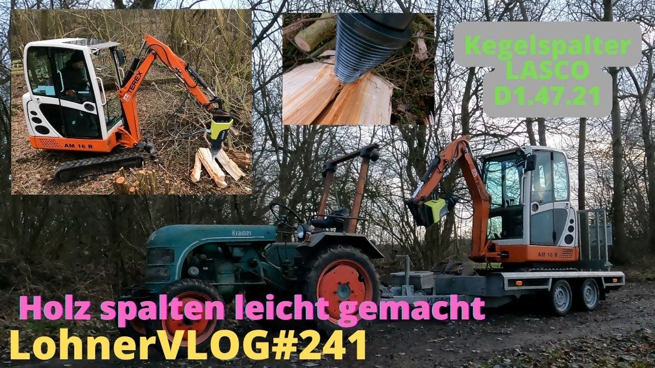 LohnerVLOG#241 Holzspalten mit Lasco D1.47.21 Kegelspalter am Terex TC16 Minibagger I Kramer KL11