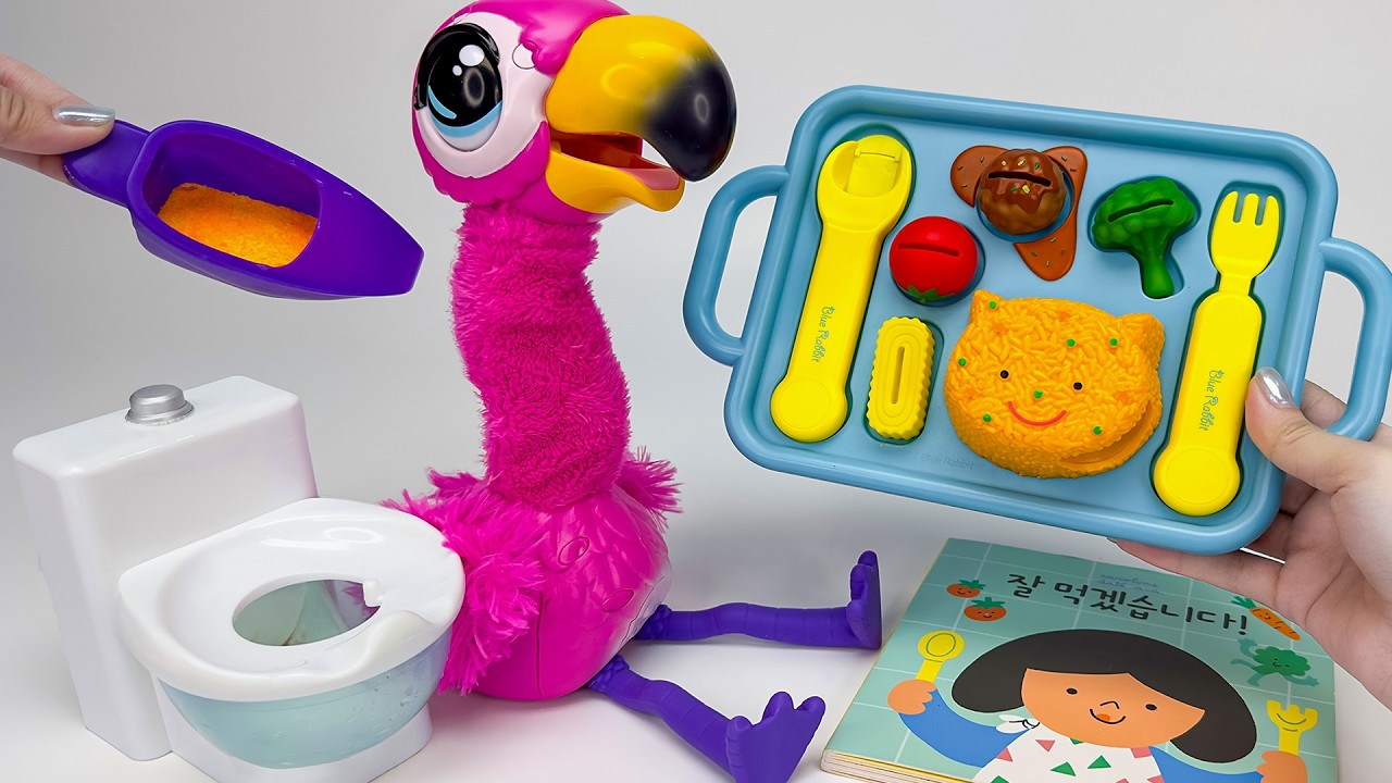 [toy asmr] Gotta Go Flamingo Food Table 🦩 Feeding & Potty Routine 플라밍고 장난감 | Satisfying Unboxing