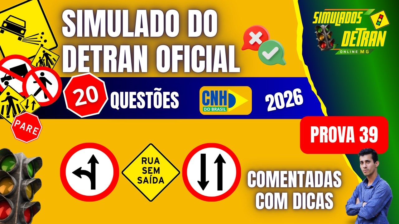NOVA PROVA SIMULADO DO DETRAN OFICIAL 2026 - PROVA 39 #simuladodetranoficial2026 #detranmg2026 ✅