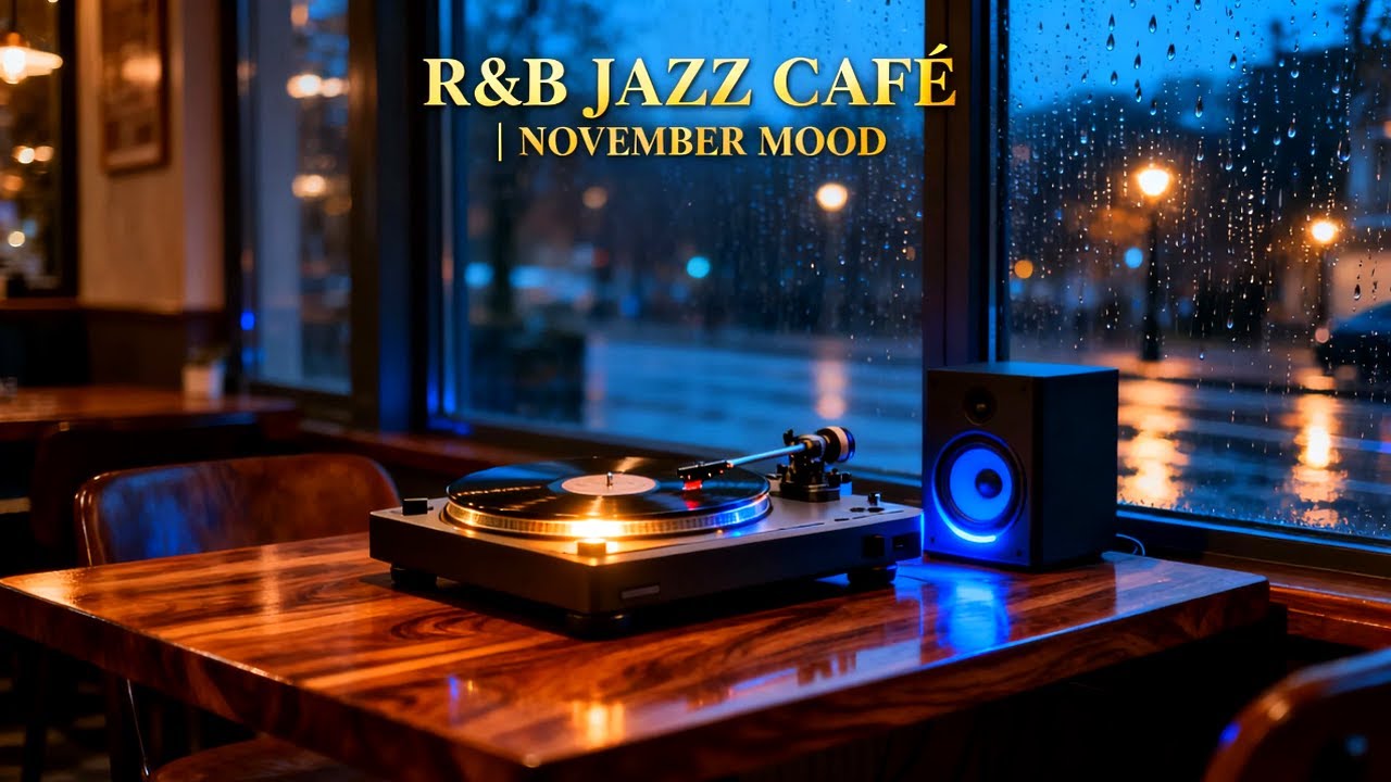 Smooth Rainy November RnB Jazz for Focus | Warm Golden Café Study Ambience