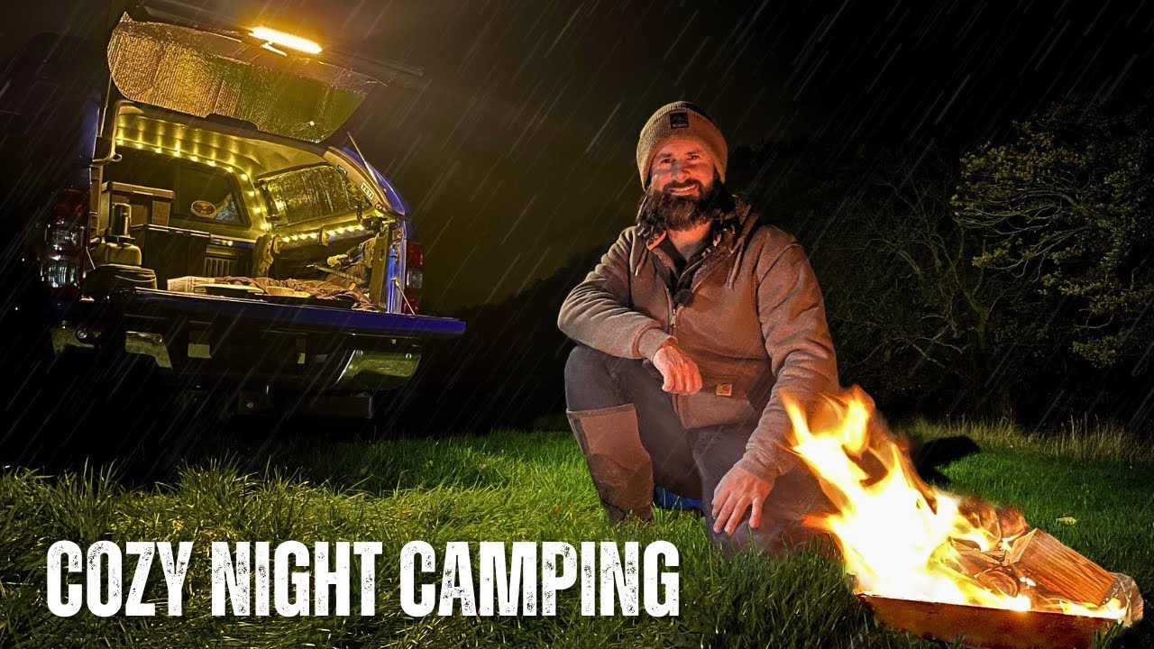 Solo Truck Camping in a Storm | Rainy Night Cooking & Cozy Setup