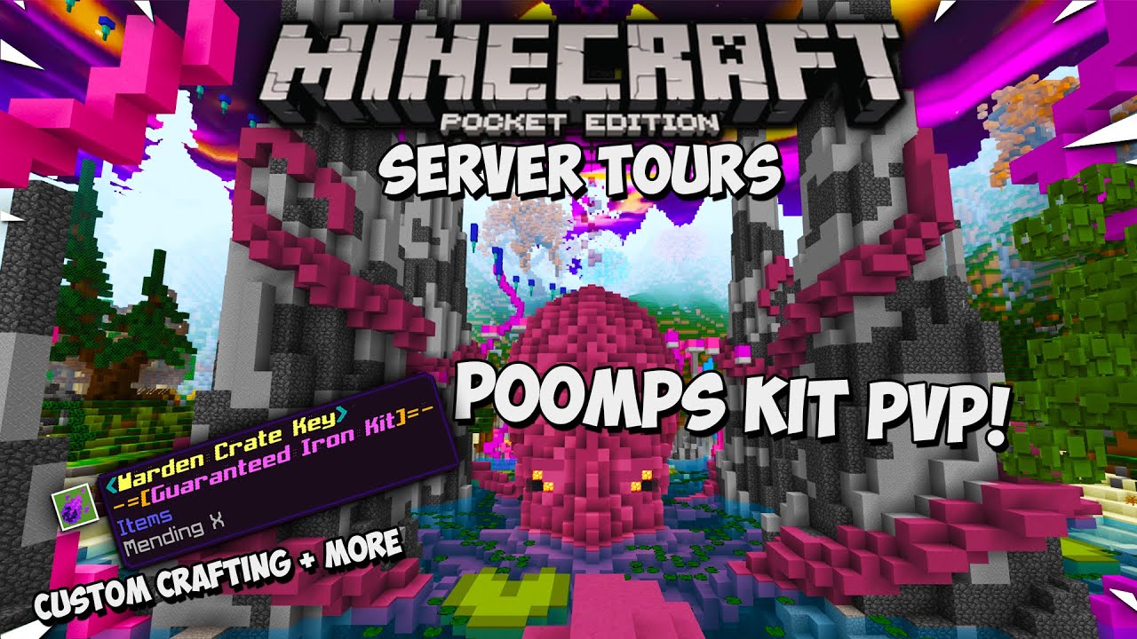 THE BEST MCPE KIT PVP REALM!  WITH CUSTOM CRAFTING & MORE! | Minecraft Bedrock Server Tour