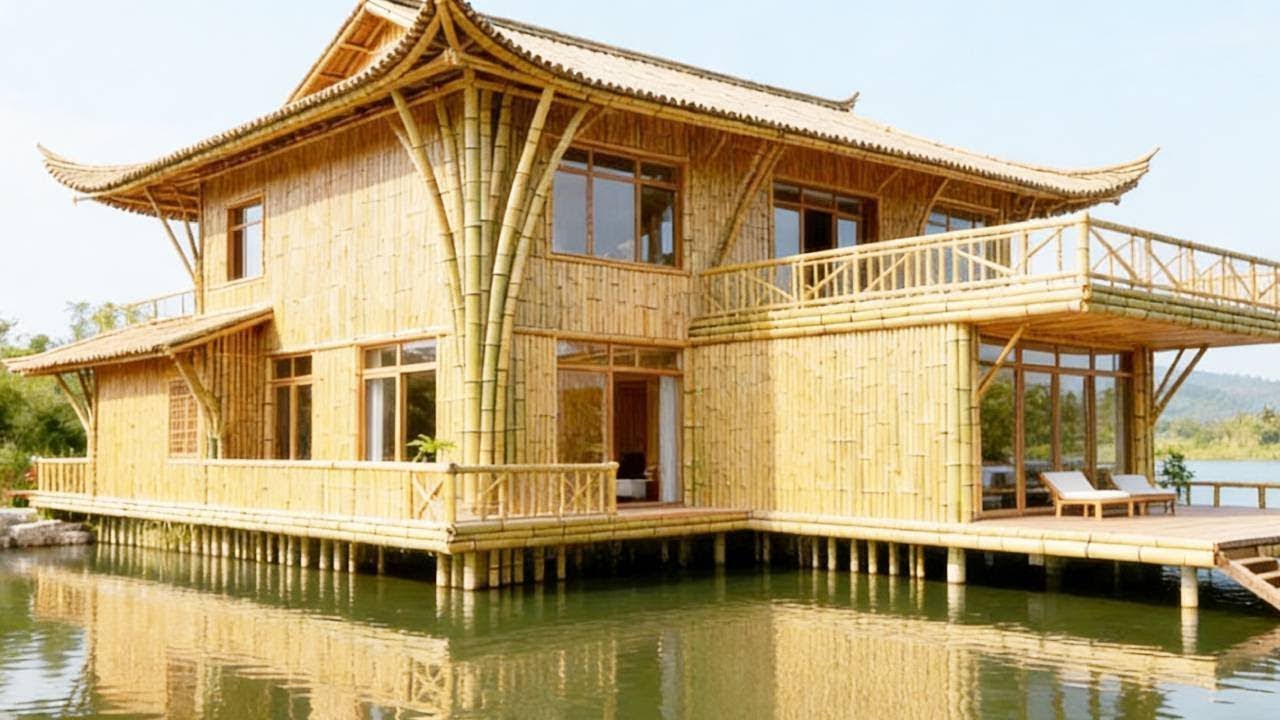 A handsome man built a super luxurious villa on the water using simple bamboo!#diy #home #funny