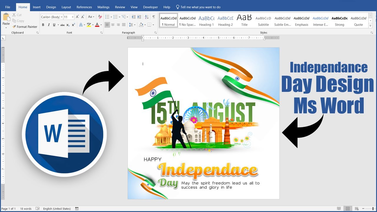 15 August Independence Day Design in Ms Word Hindi Tutorial 2023