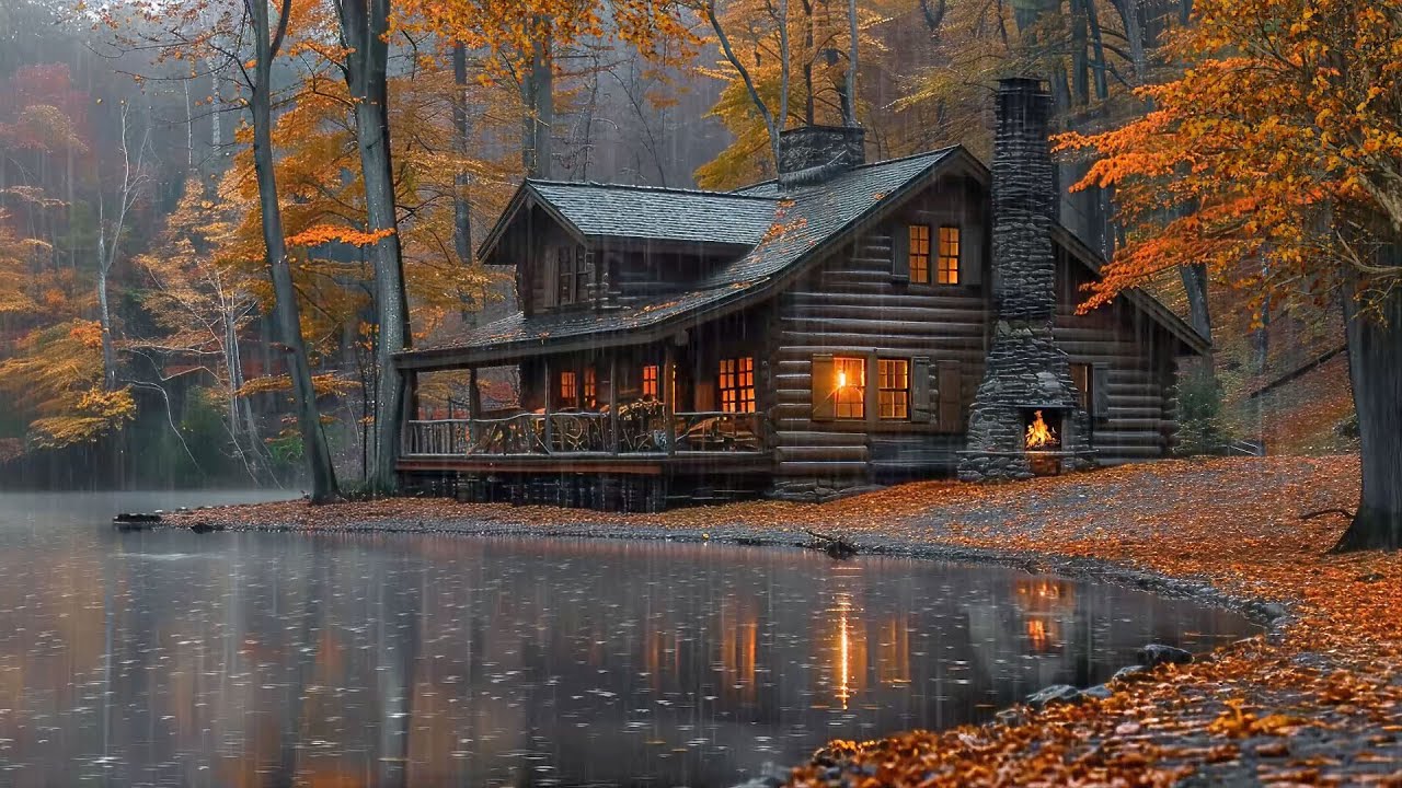 Autumn Rain and Lakeside Fireplace: Perfect Ambience for Deep Sleep and Stress Relief