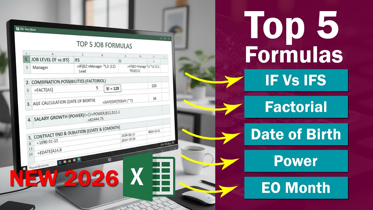 Excel Top 5 Formula for Job | Excel Formula 2026 | Advanced Excel #exceltutoring #excelformula