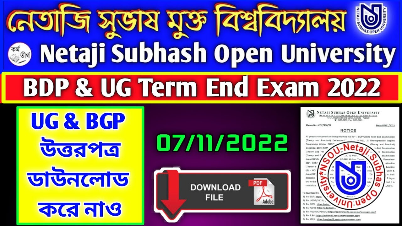 NSOU BDP & UG TEE December 2021 And June 2022 Official Answer Scripts Download Notification.NSOU UG