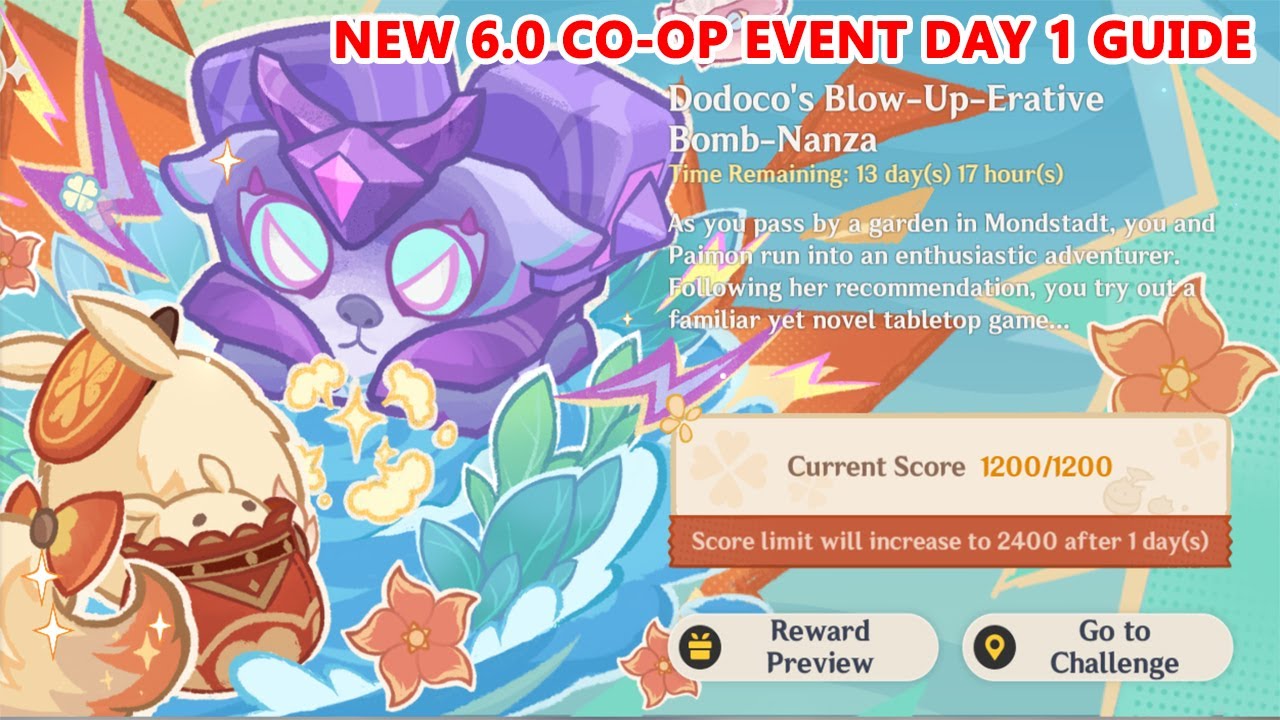 Dodoco's Blow-Up-Erative Bomb-Nanza New 6.0 Co-op Event Day 1 Gameplay Guide