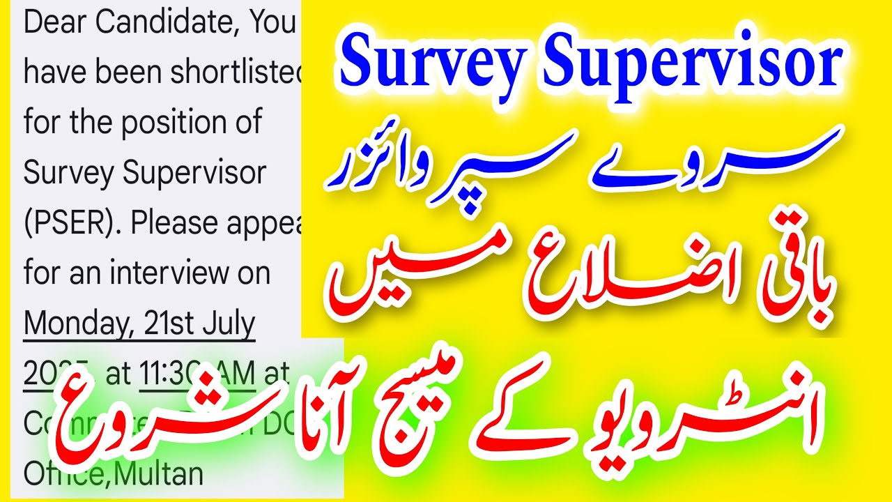 Survey Supervisor interview Messages Received in The Remaining Districts The Urban Unit Punjab PSER