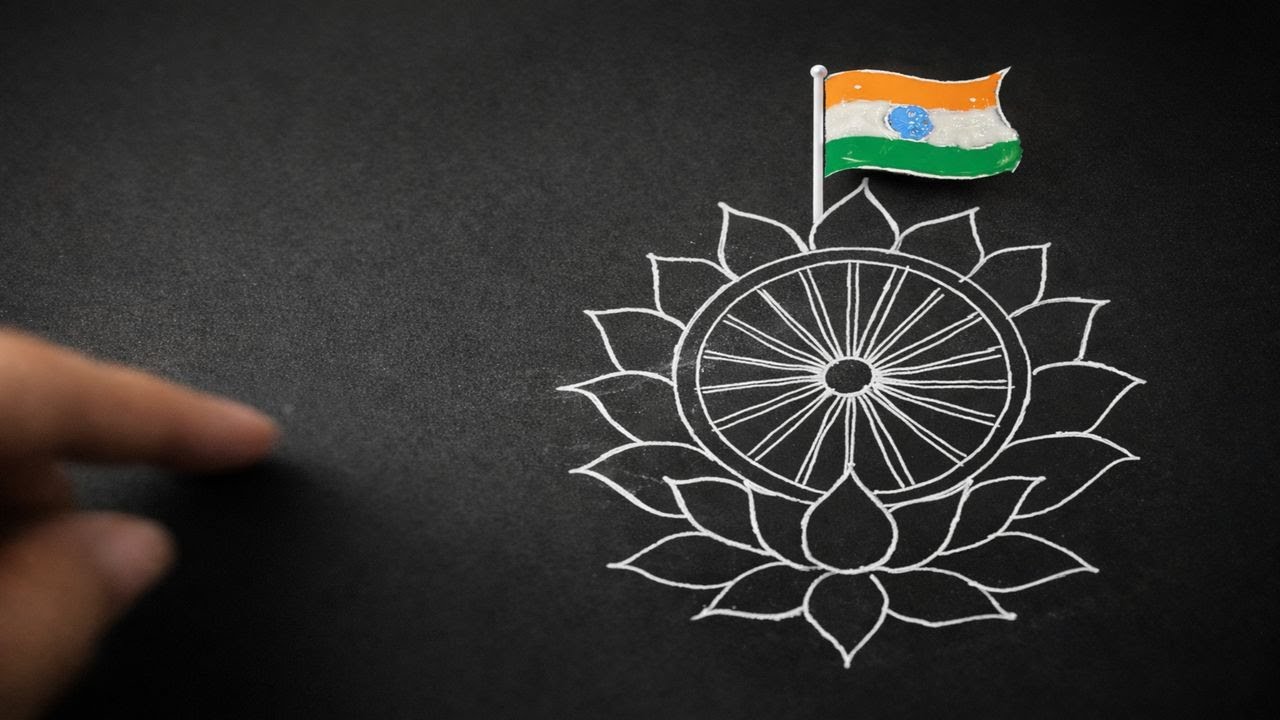 Simple Patriotic Rangoli | Lotus & Ashoka Chakra | Calm Drawing
