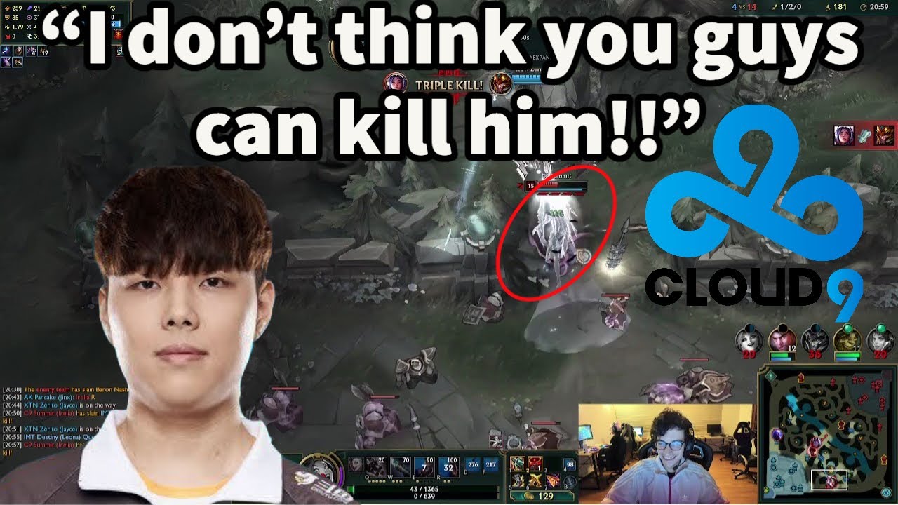 C9 Summit Gets A Crazy 1v5 Penta Kill In Champions Queue Against Bjergsen!!