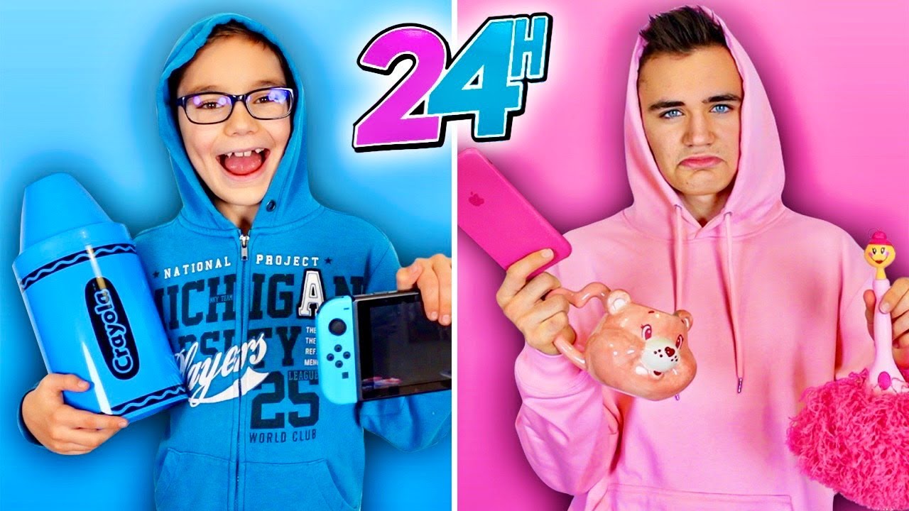 24H VIVRE MANGER UNE SEULE COULEUR ! Bleu VS Rose (One Color 24H Challenge)