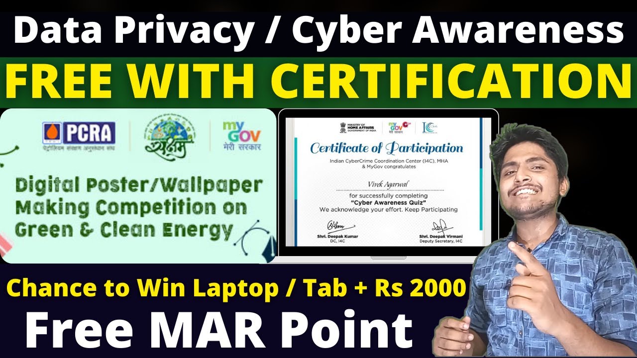 Data Privacy / Cyber Awareness Quiz Certificate from MyGov | Free mar point certificate