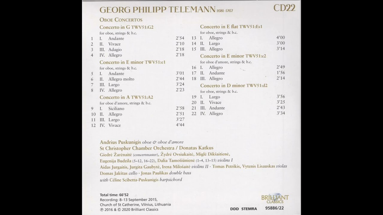 CD22   Telemann   Oboe Concertos
