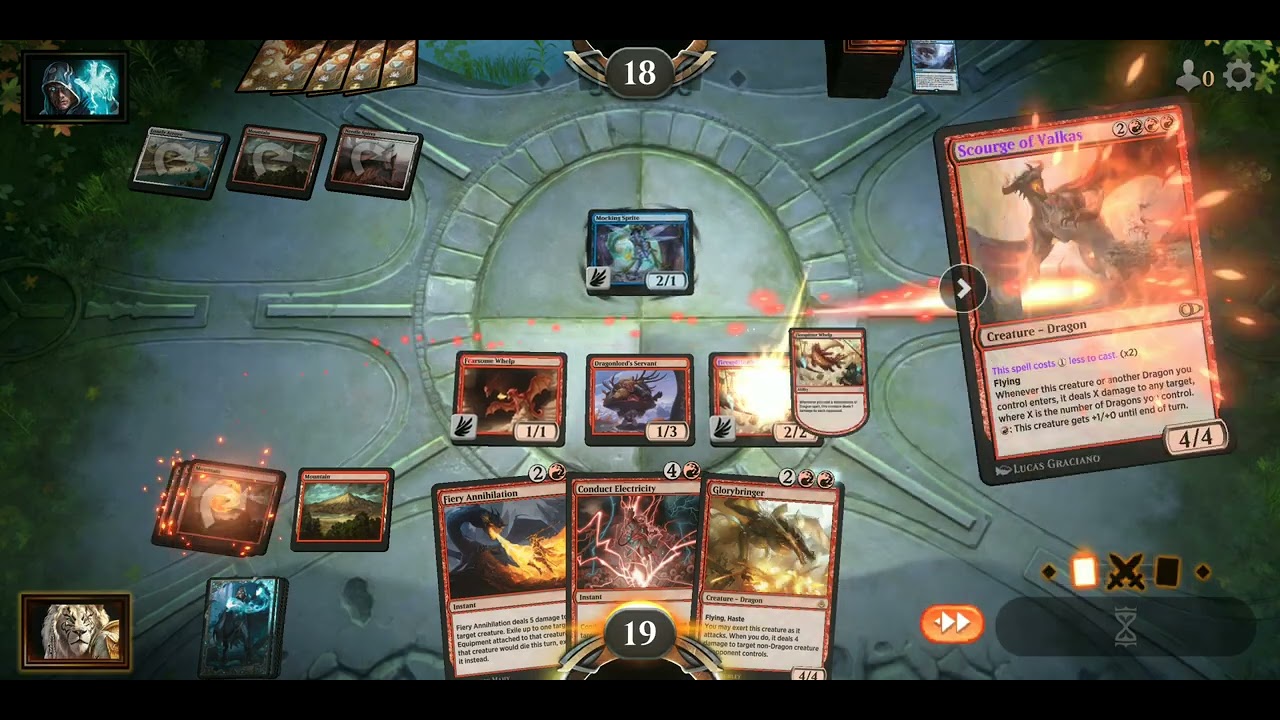 Gameplay of magic the gathering arena, mono red dragon deck.