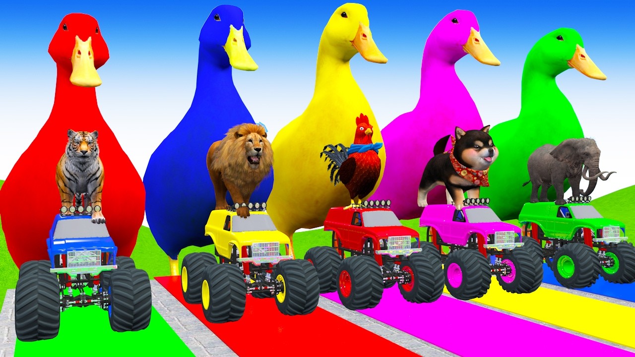 Long Slide With Cow Elephant Gorilla Hippopotamus 3d Animal Game Funny 3d Animals