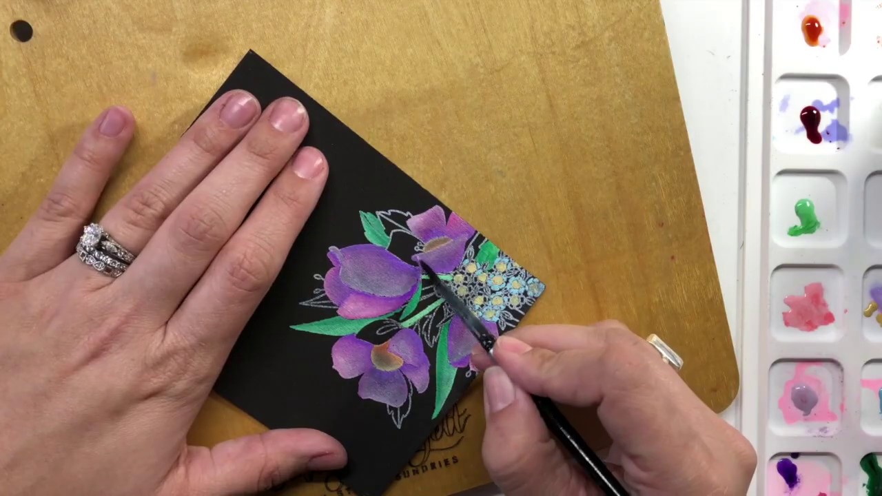 Watercoloring with Distress Oxide Reinkers on Black!