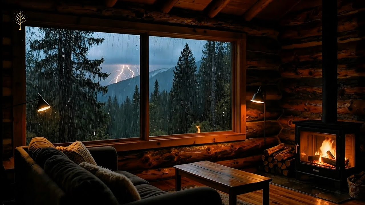 Cozy Cabin in the Rain 🌧️🔥 | Fireplace & Soft Piano Ambience for Relaxing, Studying & Sleep