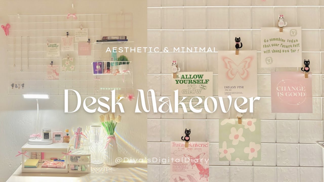Pinteresty Desk Tour/makeover ₊˚🎧📓✩ | Minimal & Cozy Study Table Setup🎀✨ #aestheticvlog #indianvlog