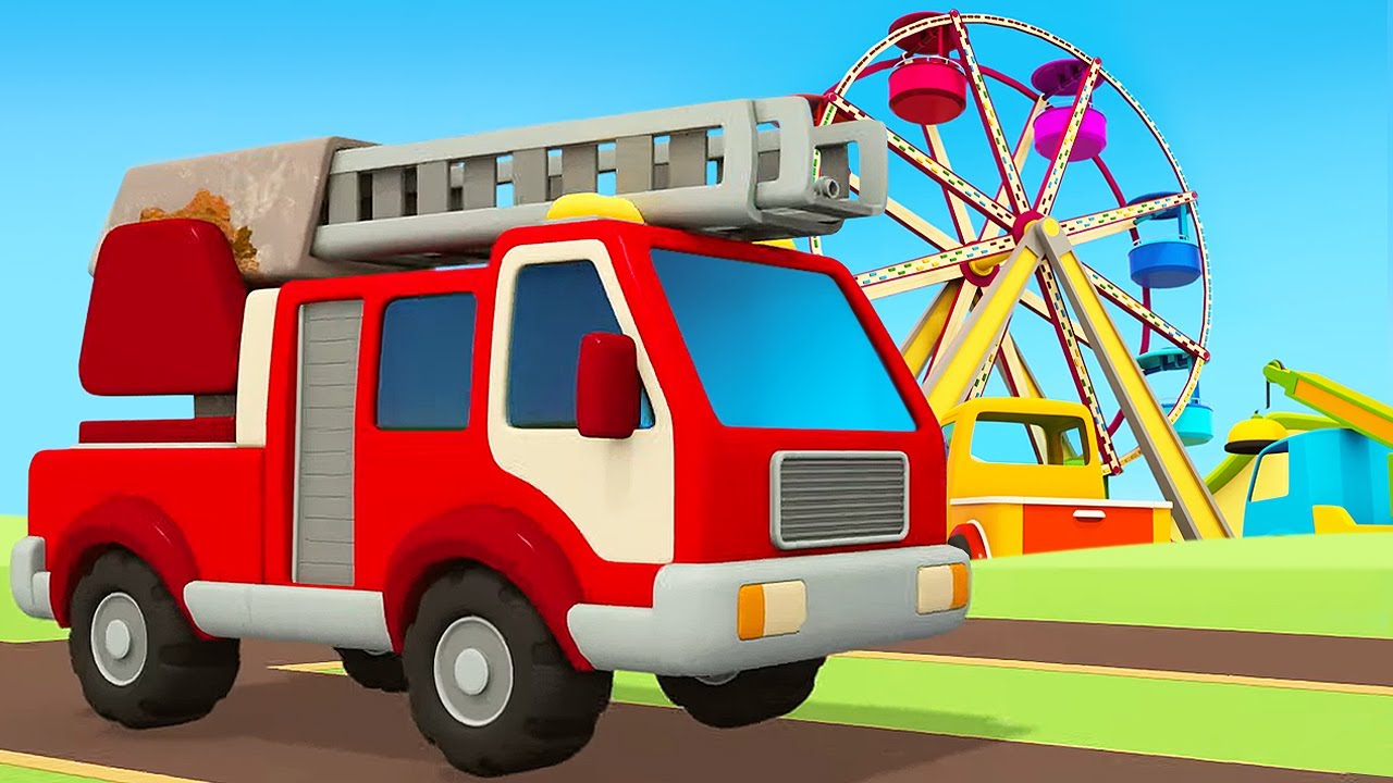 The fire truck goes to the service center for maintenance & then heads out on a mission in the city.