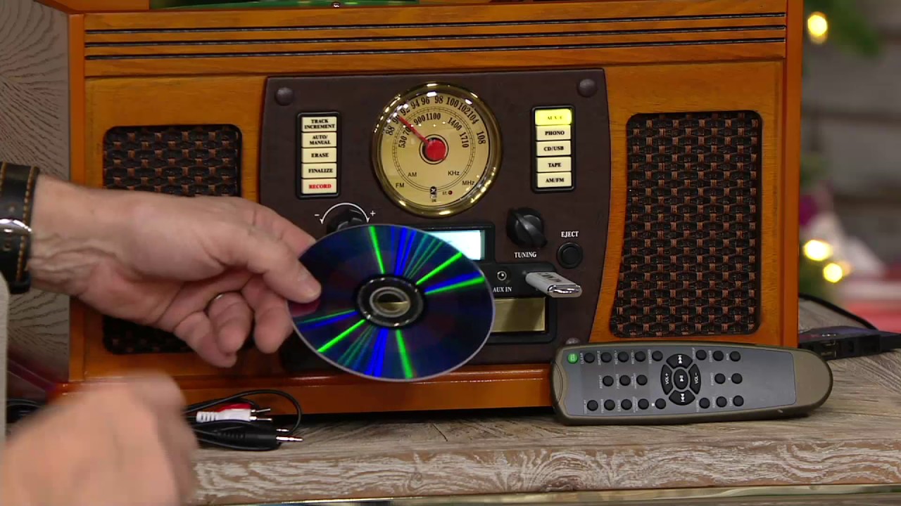 Aviator Recordable 8-in-1 Wooden Music Center with Bluetooth on QVC