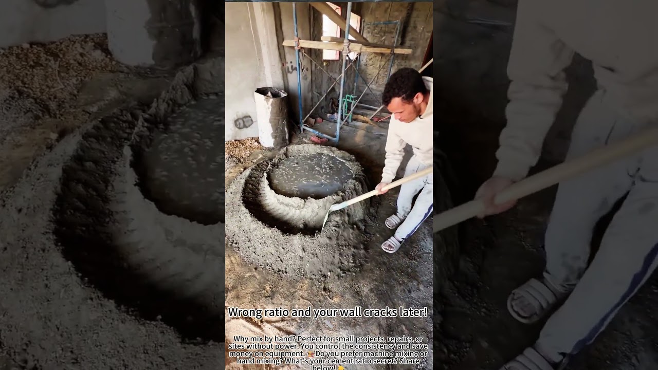 Mixing cement by hand like a pro 🧱