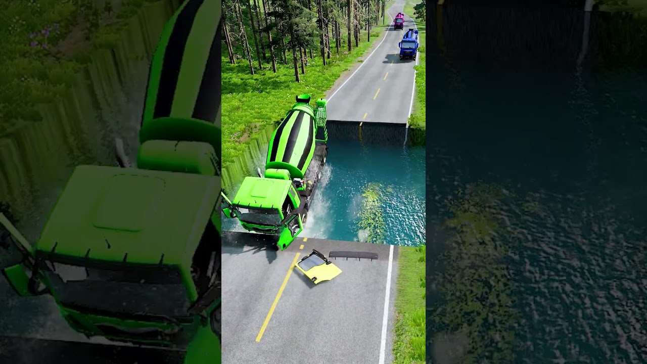 Mixer truck vs water pit #70 | #carsvswater #beamngdrive #carsvsdeepwater #doublespeedbumps