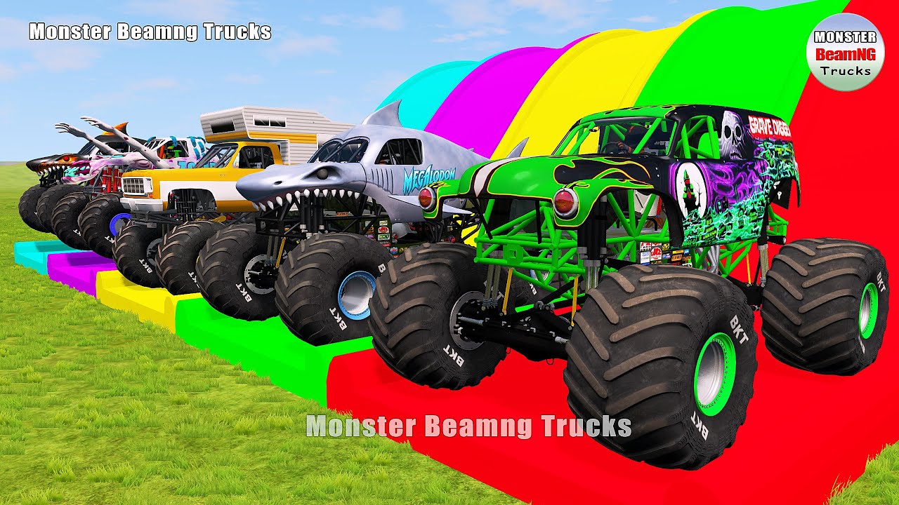 Triple Flatbed Trailer Monster Trucks Transport with Slide Color - BeamNG.drive 402