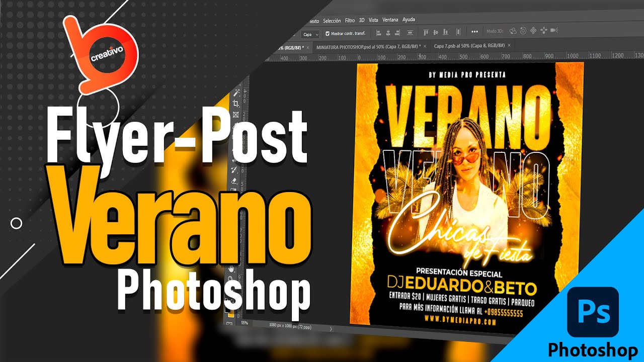 Cómo crear Flyer o Post para redes sociales Photoshop Estilo Verano -Recursos Incluidos