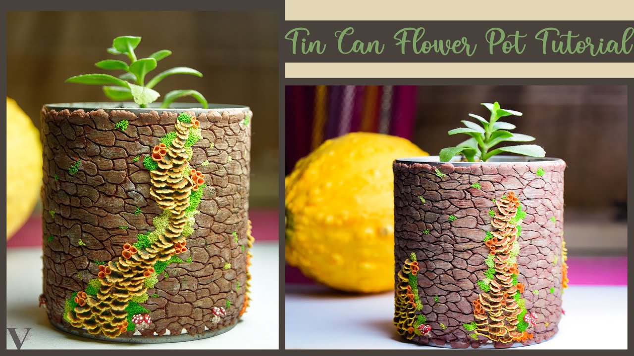 Tree Bark Tin Can Flower Pot Tutorial-Polymer Clay