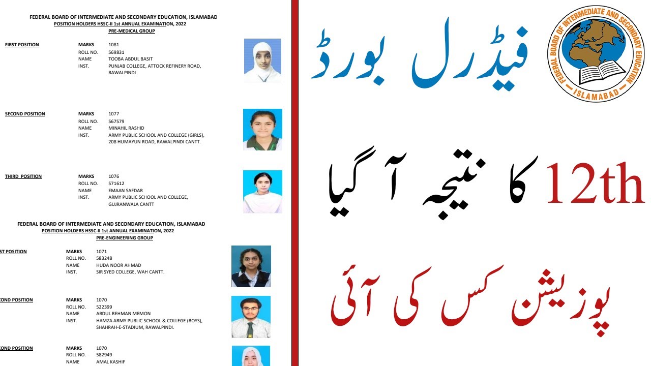 Federal Board Result 2022 | Class 12