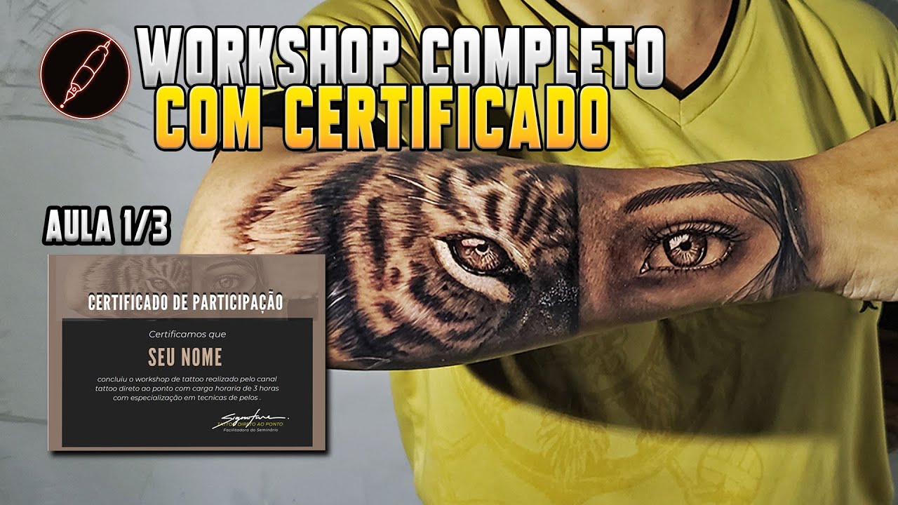Como fazer tatuagem de tigre, passo a passo completo com certificado 1/3