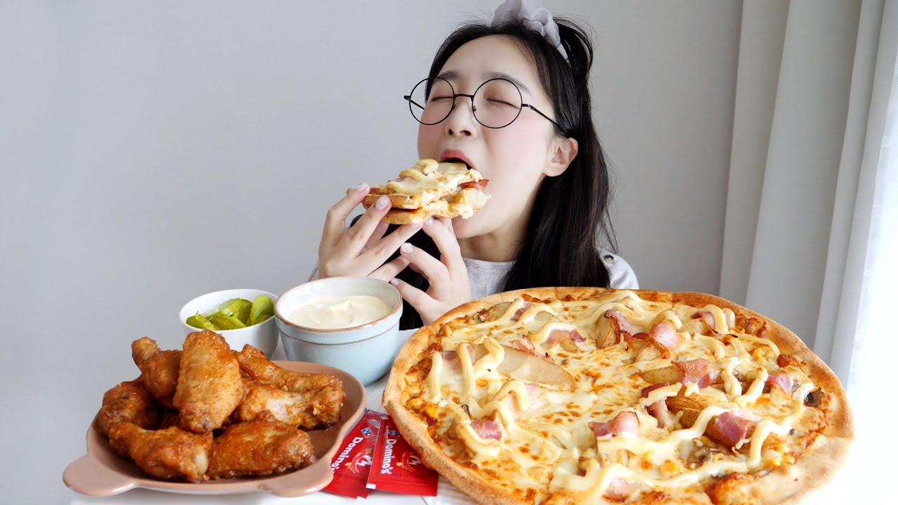 그 유명한 마요네즈 추가 도미노 포테이토 피자 먹방! 느끼폭탄🥔💛REALSOUND MUKBANG | Domino’s Pizza,Chicken :D