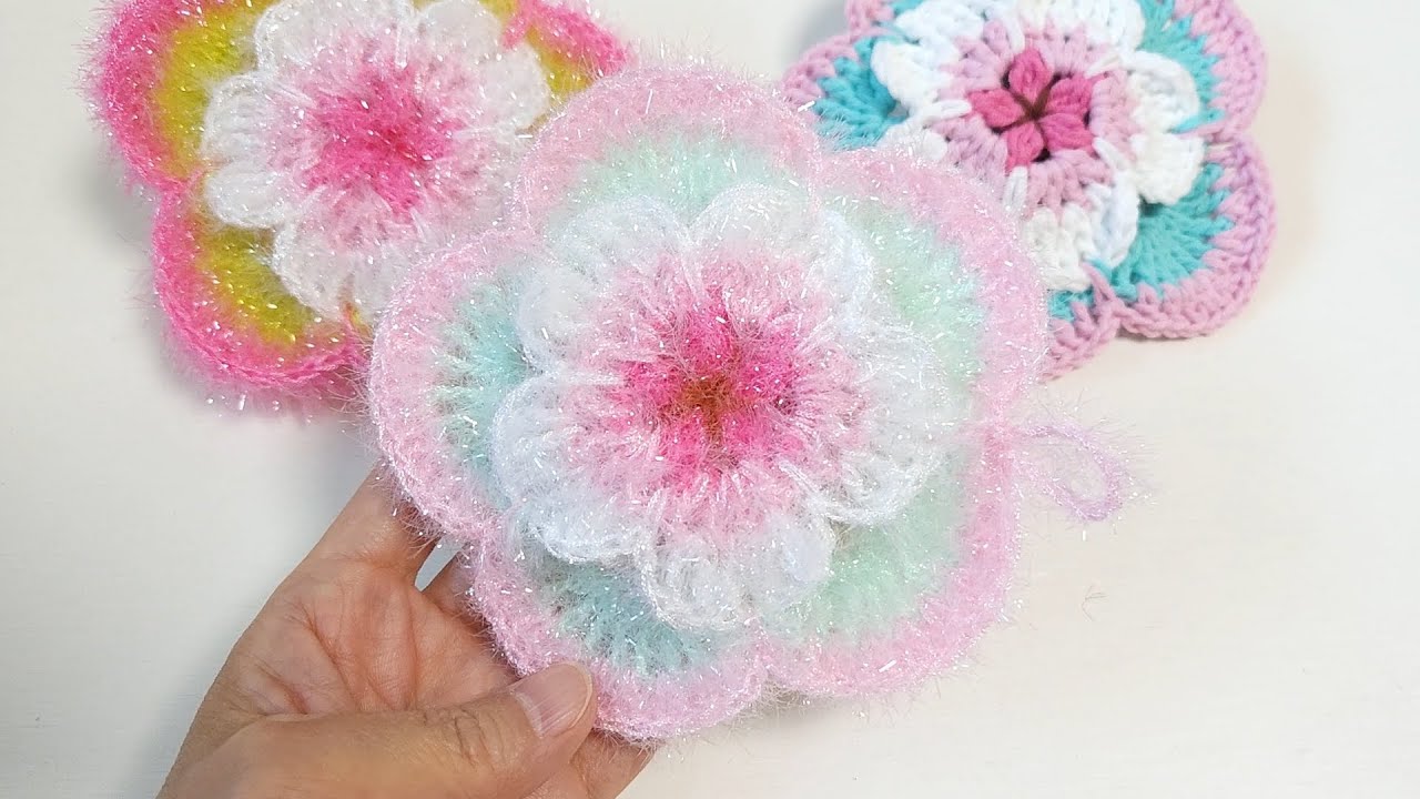 수세미뜨기 /활짝핀 벚꽃수세미/ Crochet cherry blossoms/ Crochet dish scrubber