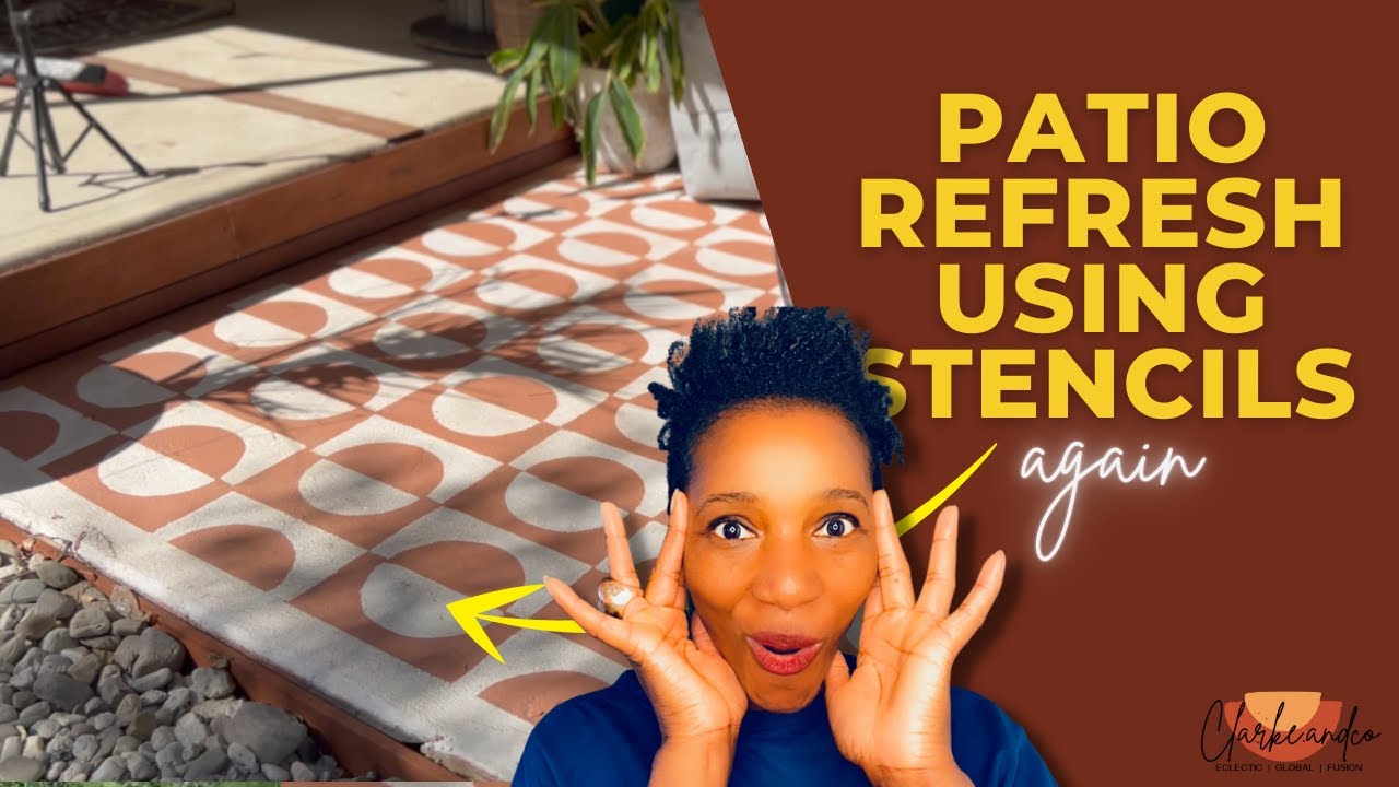 How To Stencil Tiles On Cement Outdoor Patio/ Patio Makeover