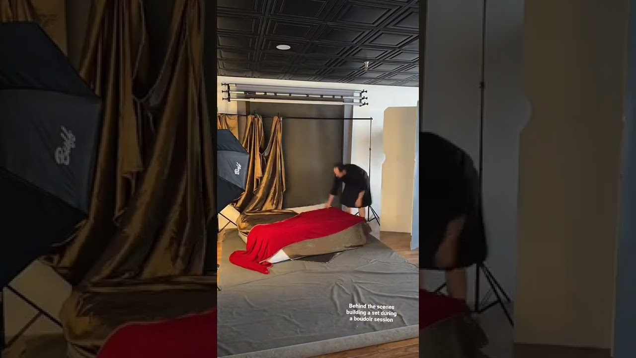 Behind the scenes building a set during a boudoir session